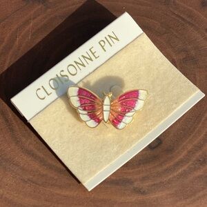 Vintage Cloisonne Gold Tone Enamel Painted Butterfly Pin Brooch